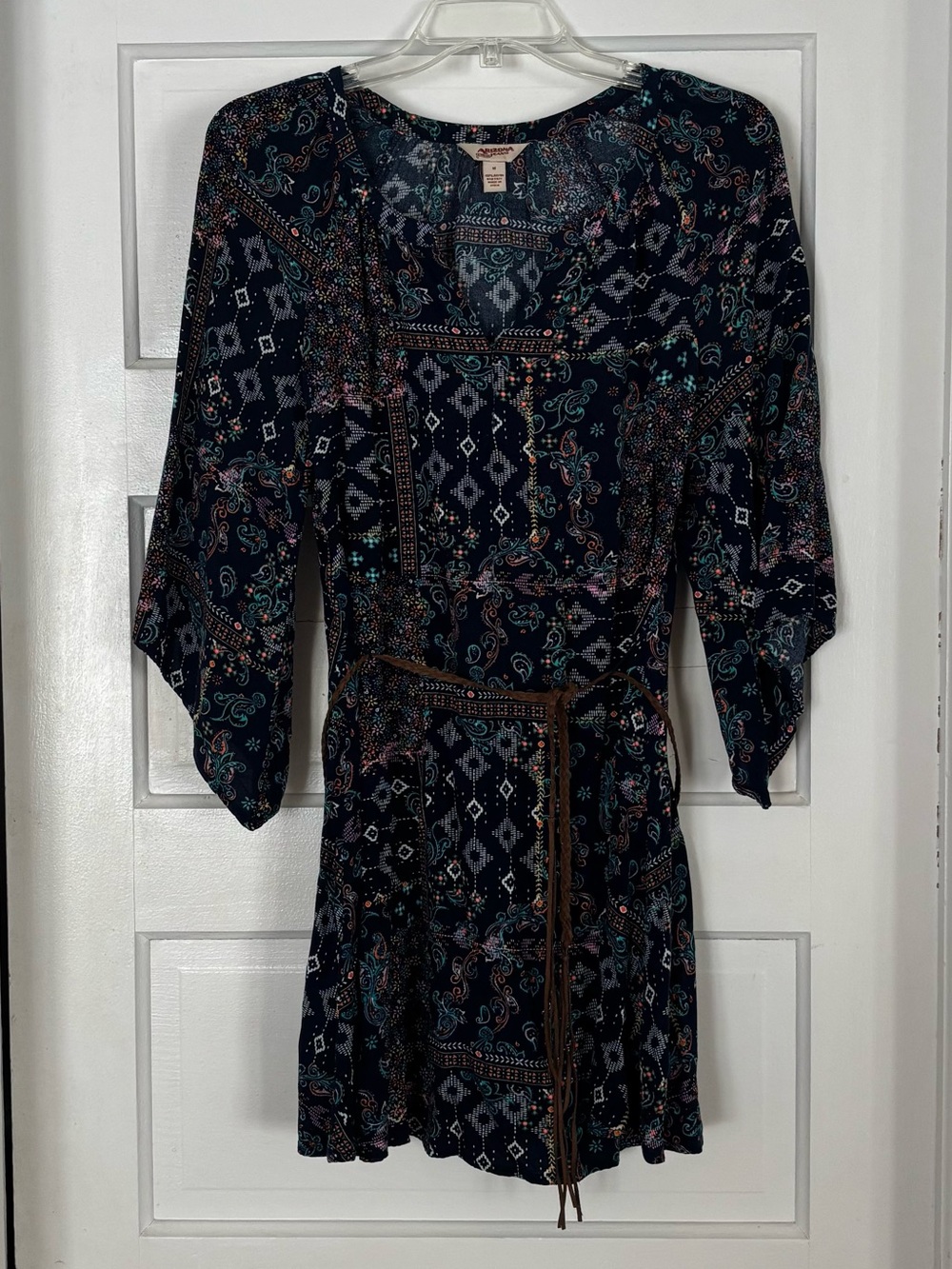 Arizona Jean Company Navy Floral Print Mini Dress with Tie Belt